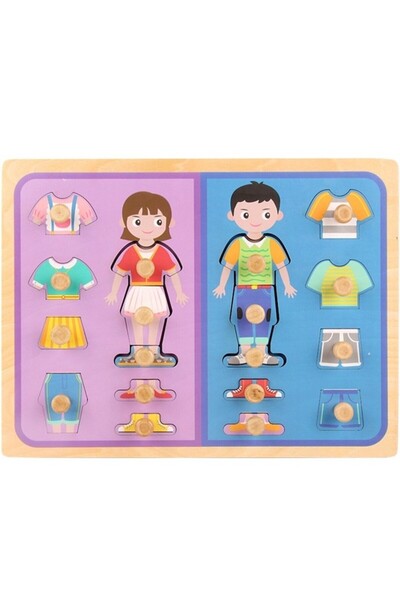 CLICK Puzzle Montessori din Lemn pentru Copii, 3D, 0-3 Ani, Model Imbracaminte, Educativ, Intuitiv, Creati