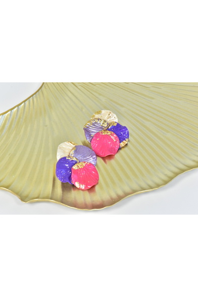 NARRU Cercei lucrati manual, violet, roz, auriu, Calisto