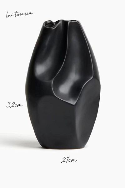 Lui Tasarım Vase Ceramic Black Modern XL Size 32 cm European Japandi Nordic Style