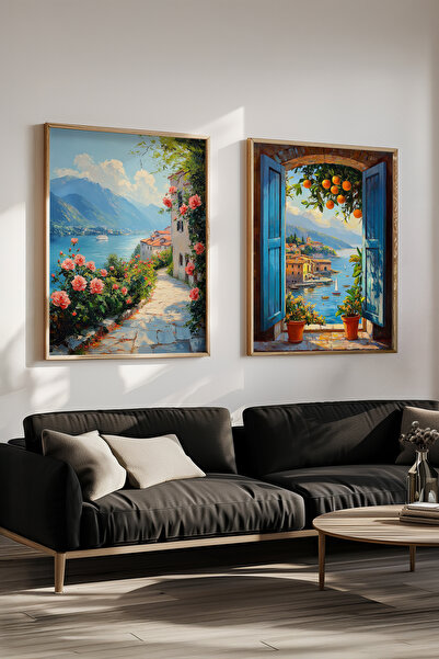 STARYUNA Картина з ефектом олійного фарбування з апельсиновими деревами, набір з 2 картин в дерев'яній рамі Yuna124