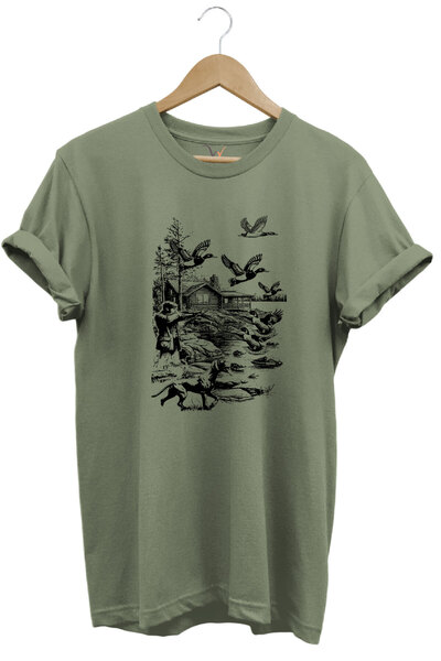 WİDİ Vânătoare Vânătoare Câine Vânător și Rațe Imprimat 100% bumbac Tricou un...