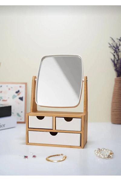 Bayev Wenken Bamboo 3 συρτάρι Organizer Organizer με καθρέφτη 3470 - Organizer μακιγιάζ και κοσμημάτων