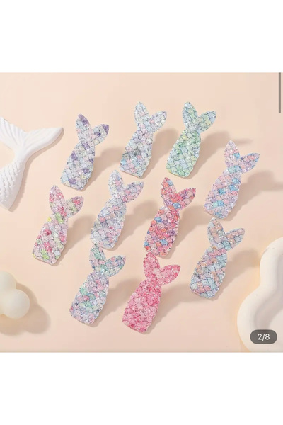 LİLİBETH BİJOU Renkli Simli Deniz Kızı Kuyruğu Saç Tokası – 10’lu Set (Çeşitl...