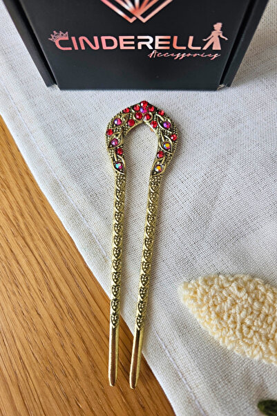 Cinderella Κόκκινη πέτρα κεντημένη χρυσή μεταλλική ιαπωνική πόρπη 12,5 cm - Κ...