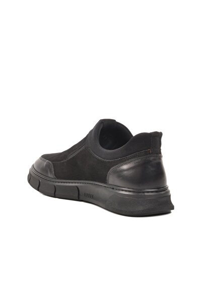 WALKWAY 3K1857-1093 Ανδρικό αθλητικό παπούτσι χωρίς κορδόνια μαύρο γνήσιο δέρμα