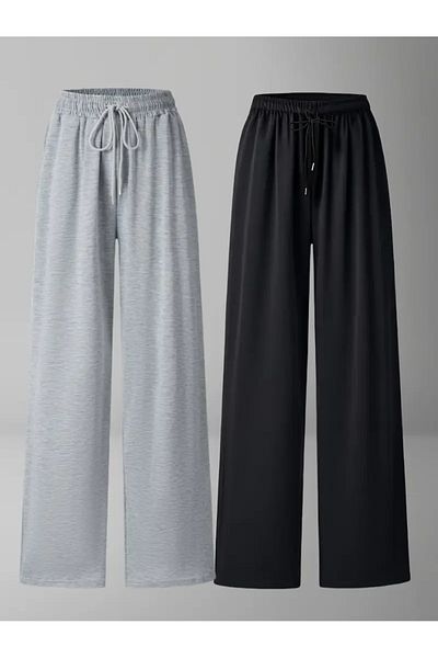 CAONNES Pack of 2 Black Gray Unisex Baggy Two Thread Oversize Tracksuit Pants