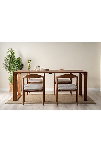 Vivense ATLAS MASİF AHŞAP YEMEK MASASI TAKIMI, CEVİZ