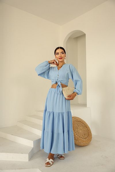 Vegove Wrapped Skirt Suit Baby Blue