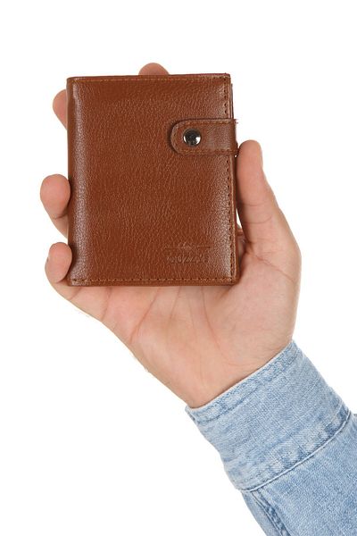Newish Polo Мъжки кожен портфейл с отделение за монети и държач за карти (10X12 см) – кафяв