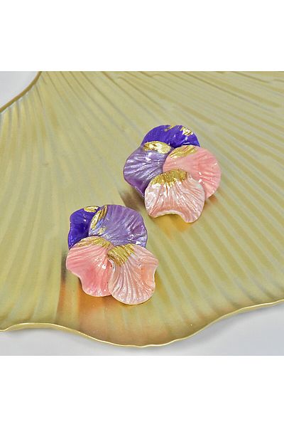 NARRU Handmade earrings, purple, peach, gold, Calisto
