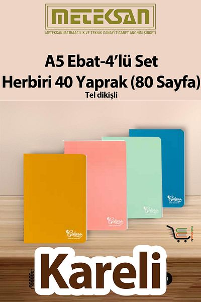 Meteksan 40 Sheets (80 Pages) School Notebook - Notepad Set of 4 A5 Size Wire Stitched Cardboard Cover