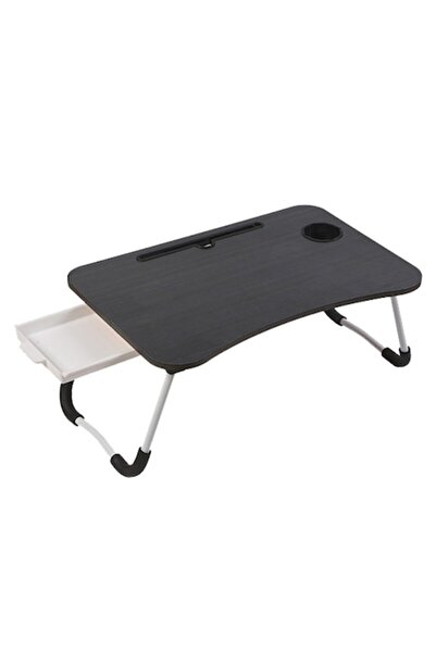 SOHO Ergonomic black melamine table with pen and cup holder, 60 x 40 x 28cm