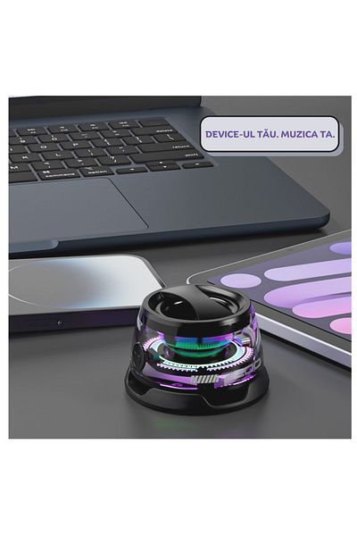 Razo Razo mini portable Bluetooth speaker, MagSafe mount, magnetic ring, phone holder, RGB lights, Black