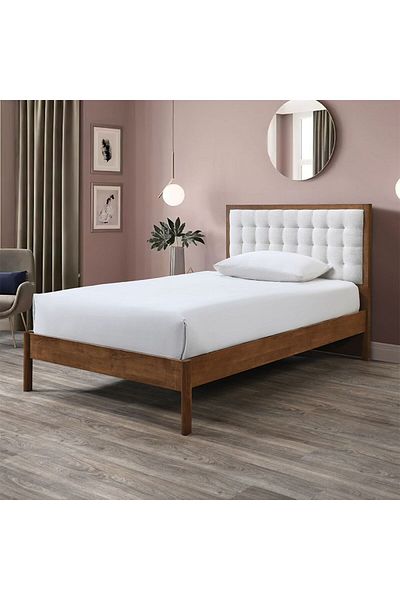 Danube Home Derby Daisy 120x200 Solid Wood Single Bed with Upholstered Headboard -Brown/Beige L209xW143xH120cm