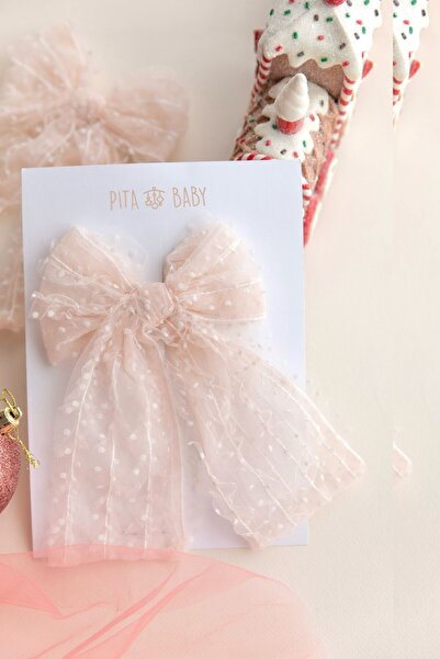 PİTABABY Pudra Mini Puanlı Tül Balerin Fiyonk Klips – El Yapımı Zarif Saç Aks...