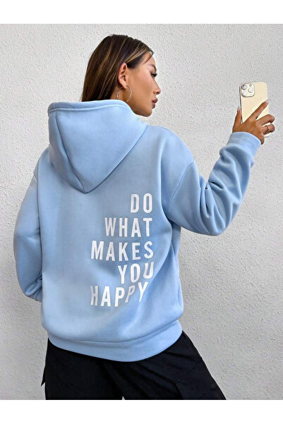 StartMore Blue Unisex Women/Men Baby Blue Do What Oversize Hoodie
