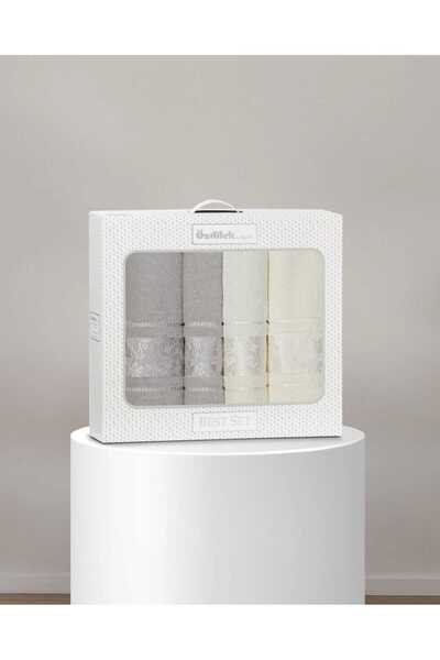 Özdilek Camellia Best Set Gray Cream Bath Set 2 Towels + 2 Beach Towels