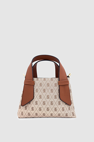 Wuclo Aurly Asimetrik Askı Detaylı Monogram Çapraz Askılı El Çantası Vizon