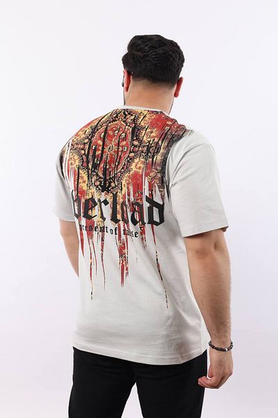 STOCX Men's Oversize Printed T-Shirt - Overload Text Detail
