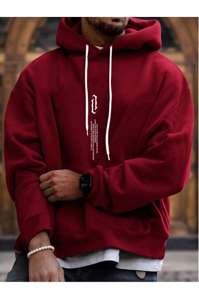StartMore Red Unisex Women/Men Upright Color Oversize Hoodie