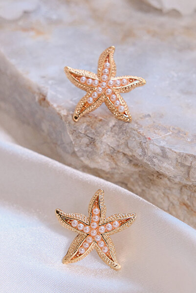 AURRARİ Altın Kaplama İncili Deniz Yıldızı Küpe
