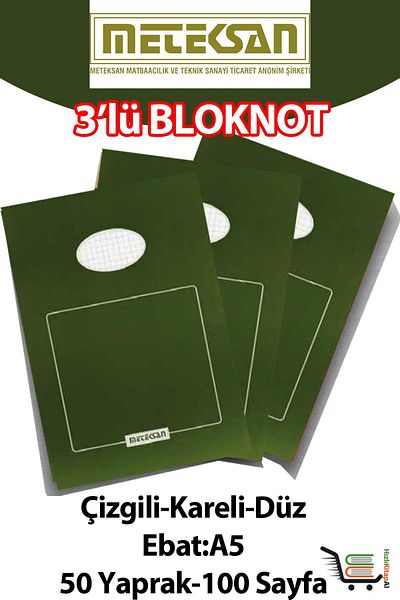Meteksan 3 Pieces A5 Size 50 Sheets (100 Pages) Memo Pad-Meteksan