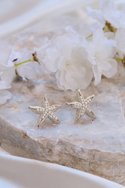 AURRARİ Gümüş Kaplama İncili Deniz Yıldızı Küpe