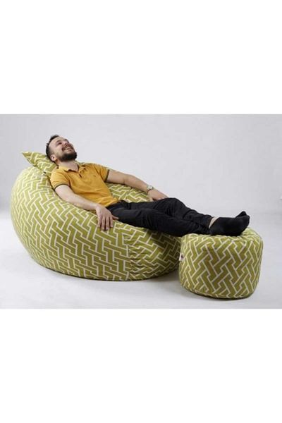 Pufrelax Set Fotoliu King Size cu Otoman (suport picioare) si Perna, Material Textil - Zippity Green