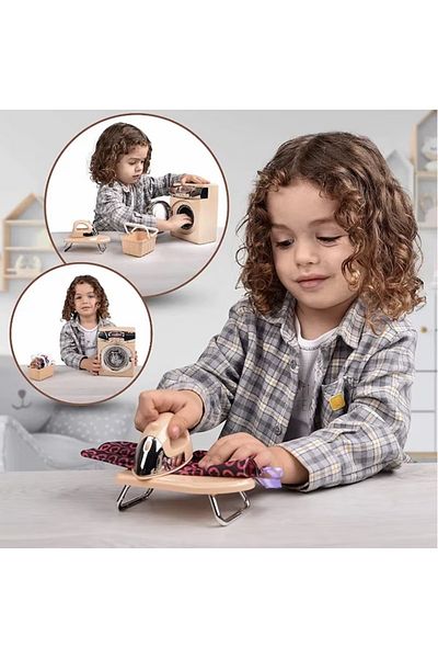 divendi-ro Washing machine and iron set, with sounds and lights, accessories, tactile functions, cream color