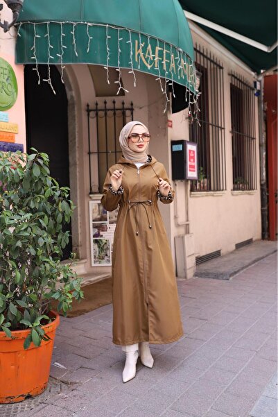 ALNİSS COLLECTİON Büyük Beden İçi Leopar Desenli Tam Boy Uzun Trençkot