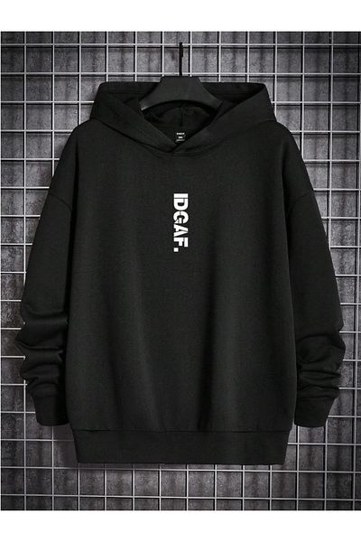 StartMore Black Unisex Men/Women Black Idgaf Custom Printed Cotton Oversize Hoodie