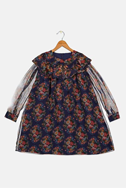 Gucci Kids Girl Floral Printed Dress, Navy Combo