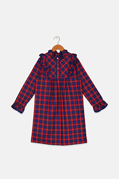 Gucci Kids Girl Plaid Long Sleeve Dress, Navy