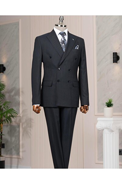 TerziAdemAltun Italian Style Slim Fit Double Breasted Jacket Pants Suit Navy ...