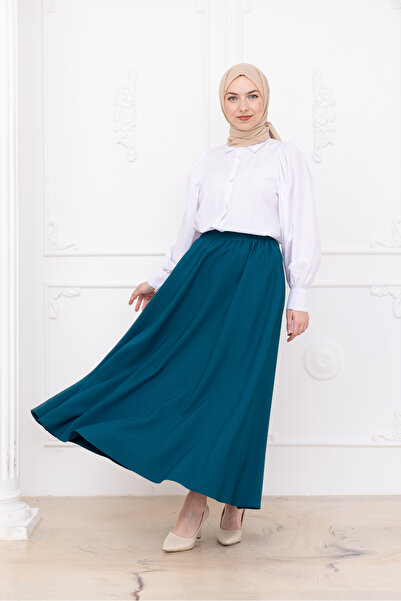 Arinrada Turquoise Double Skirt with Elastic Waist Pockets