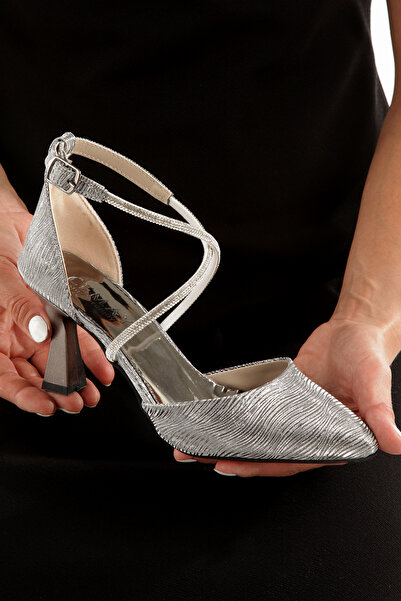 CEMAY Pointed Toe Closed Back with Open Cross Stone 8cm Thin Painted Heels Women's Shoes