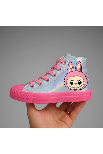 LİASSHOES Hologram Pink Sole Pink Head Labibik Printed Children's Sports Shoes Sneaker