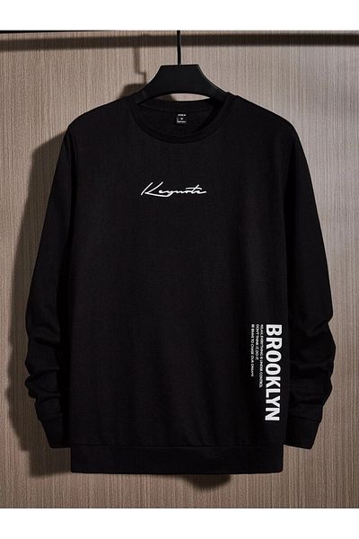 StartMore Black Unisex Women/Men Black Brooklyn Oversize Crew Neck Cotton