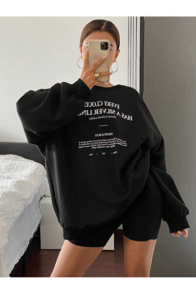 StartMore Black Women's Black Every Special Colored Oversize Crew Neck Cotton