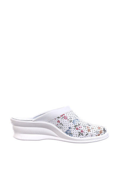 Tellus Leather medical clogs “Tellus” 50-08/06, White with flowers