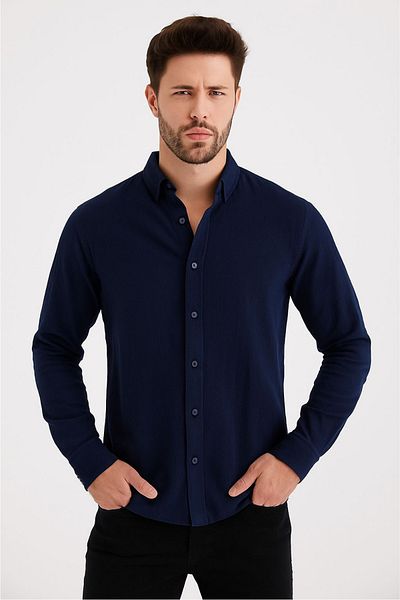 macharel jeans قميص رجالي بأزرار وياقة من الموسلين وأكمام طويلة