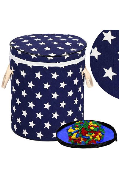 SERSIMO Clothes or toy storage basket, 40x35cm, cotton and linen, 43 l, navy blue
