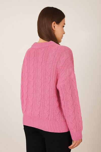 ASEZ BUTİK Women's Pink Thick Knitted Patterned Sweater