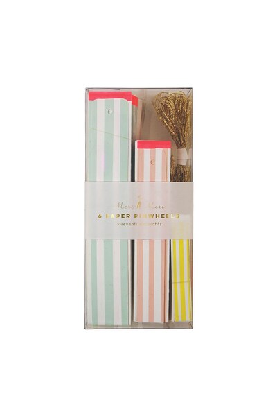 Meri Meri - Pastel & Neon Stripe Pinwheel Decorations - Pastel & Nekor Decor Wheels