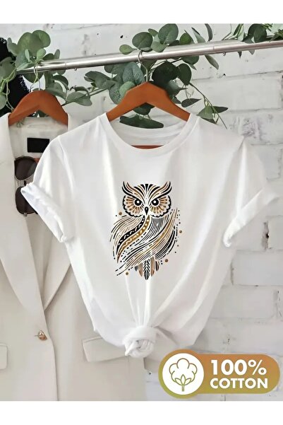 shidumanlar Unisex Oversize Baykuş Baskılı Penye Tshirt