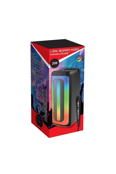 divendi-ro Portable Bluetooth Speaker with Microphone and Lights, 20W, Karaoke, 2400 mAh Battery, USB, Black