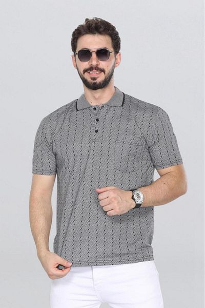 HEDEFNUR TEKSTİL Men's Dad T-Shirt Collar Pocket Patterned Model Jacquard Classic Cut