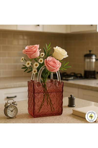Fiyakalı Ürünler Atölyesi Thick Glass Bag Vase, Decorative, Gift, Accessory, Flower Vase