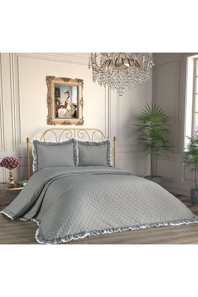 diabella Quilted Ruffled 3 Piece Double Bedspread
