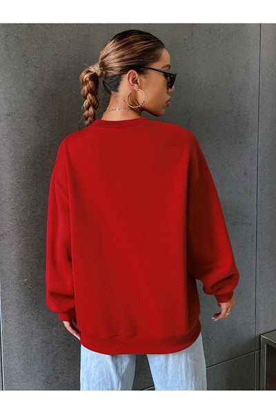 StartMore Red Unisex Men/Women California Colorful Custom Printed Oversize Crew Neck